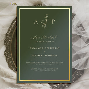 Formal Classic Delicate Sage Wedding Save the Date Foil Invitation