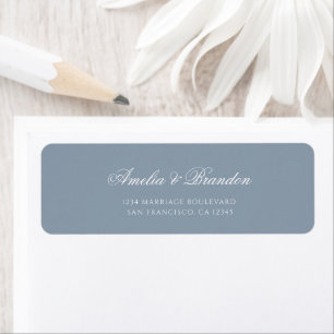 Formal Classic Dusty Blue Script Wedding Address Label