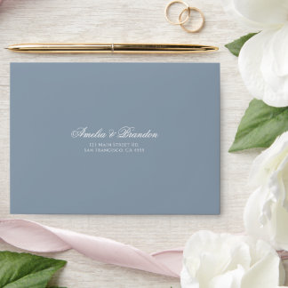 Formal Classic Dusty Blue & White Script Wedding Envelope