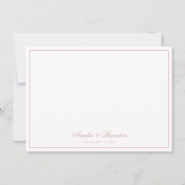 Formal Classic Dusty Rose Border Script Wedding Note Card (Front)