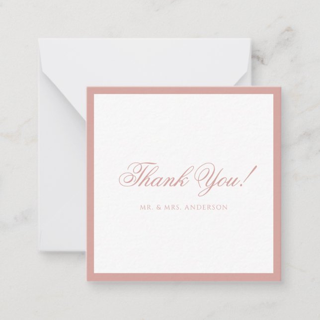 Formal Classic Dusty Rose Border Wedding Thank You Note Card (Front)