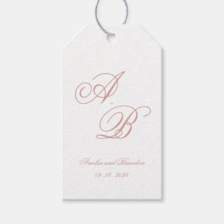 Formal Classic Dusty Rose Monogram Script Wedding Gift Tags