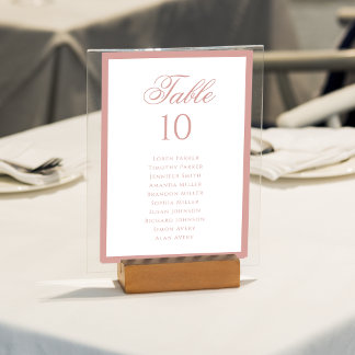 Formal Classic Dusty Rose Wedding Seating Chart Table Number