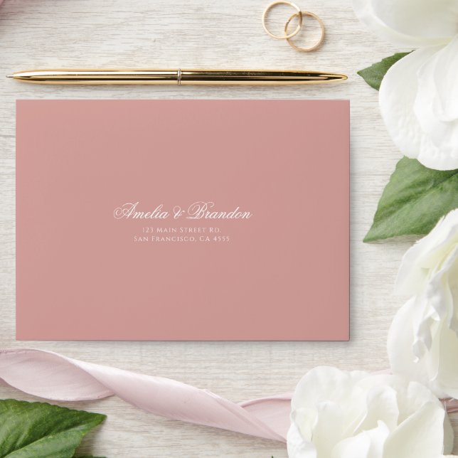 Formal Classic Dusty Rose & White Script Wedding Envelope (Wedding)