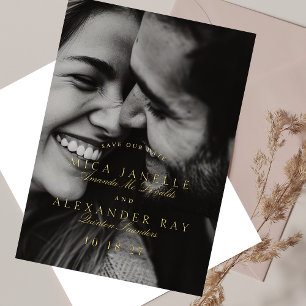 Formal Classic Elegant Calligraphy Photo Gold Foil Invitation