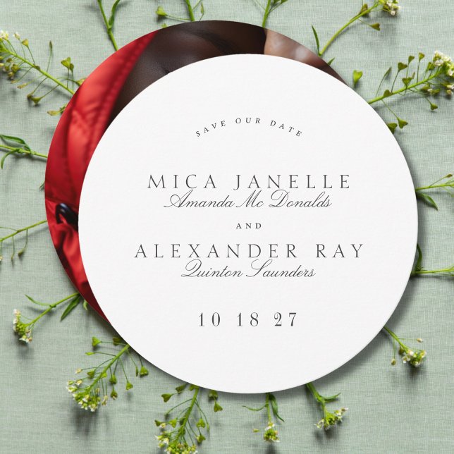 Formal Classic Elegant Calligraphy Round Photo Save The Date (Creator Uploaded)