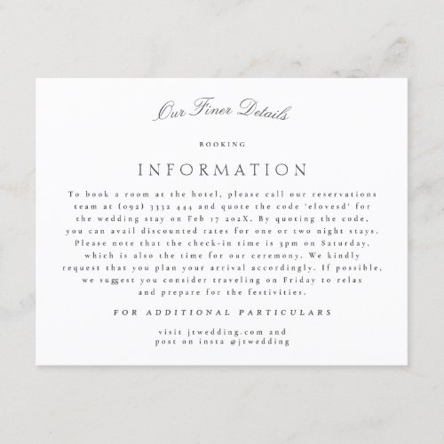 Formal Classic Elegant Calligraphy Wedding Details Enclosure Card