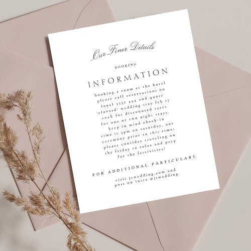Formal Classic Elegant Calligraphy Wedding Details Enclosure Card