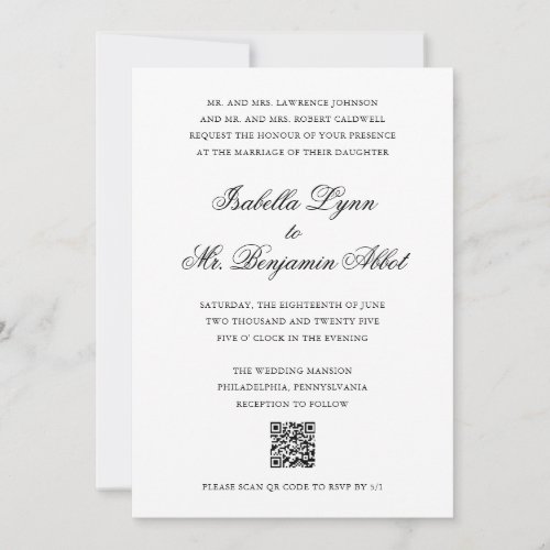 Formal Classic Elegant Traditional QR Code Wedding Invitation