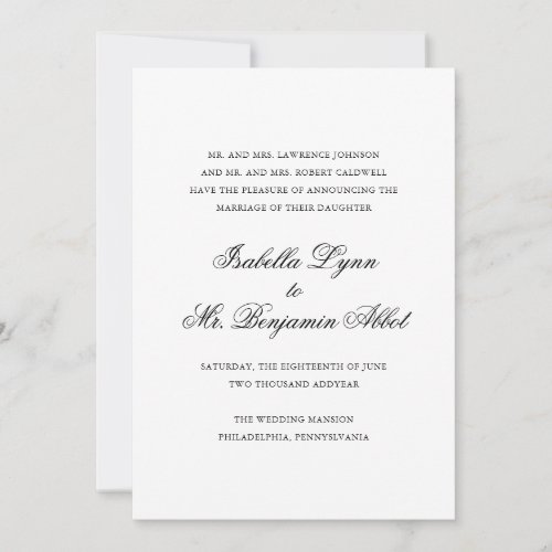 Formal Classic Elegant White Traditional Wedding Announcement