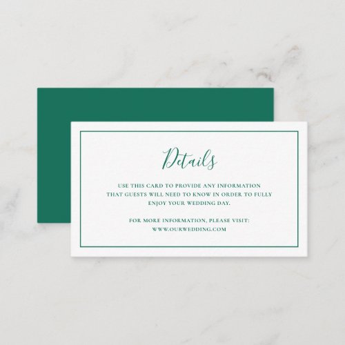 Formal Classic Emerald Green Elegant Wedding Enclosure Card