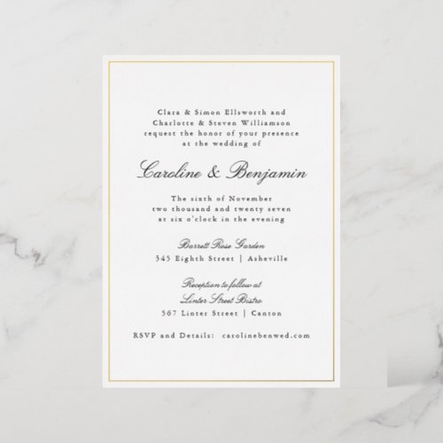 Formal Classic Gold Border Elegant Chic Wedding  Foil Invitation