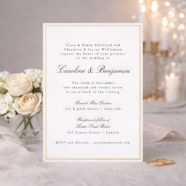 Formal Classic Gold Border Elegant Chic Wedding  Foil Invitation (Creator Uploaded)