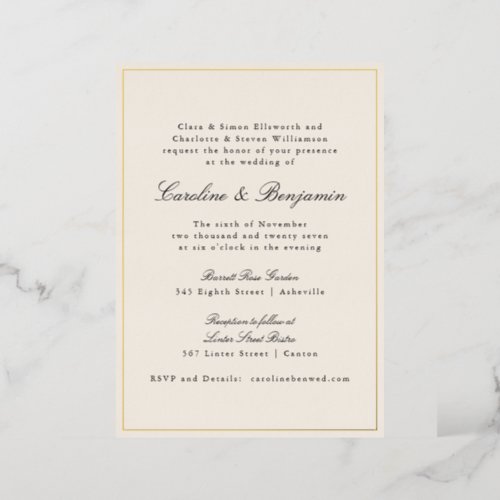 Formal Classic Gold Border Elegant Ivory Wedding  Foil Invitation