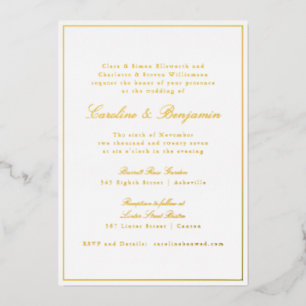 Formal Classic Gold Border Elegant Script Wedding  Foil Invitation