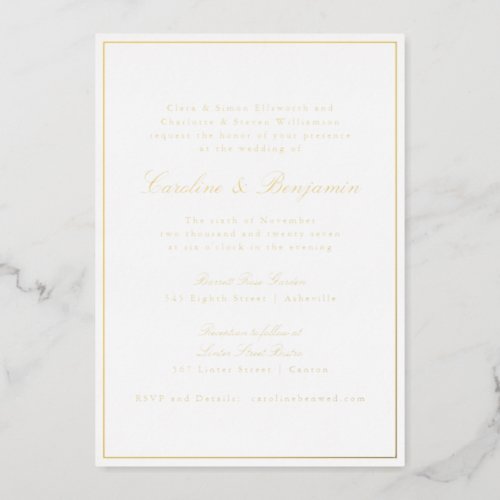 Formal Classic Gold Border Elegant Script Wedding  Foil Invitation