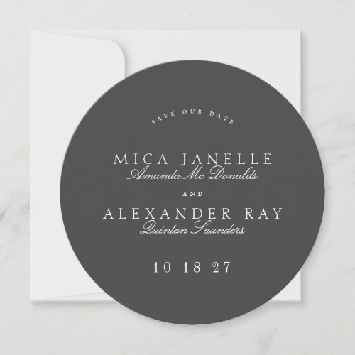 Formal Classic Gray Calligraphy Round Photo Save The Date