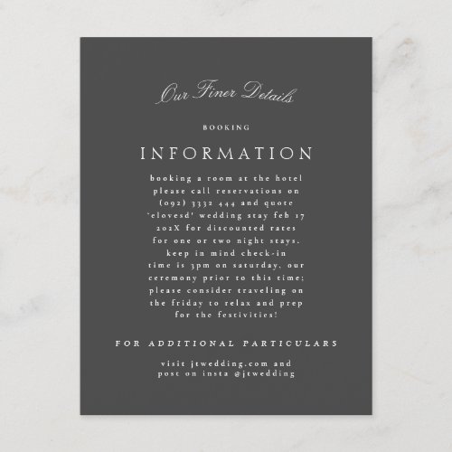 Formal Classic Gray Calligraphy Wedding Details Enclosure Card