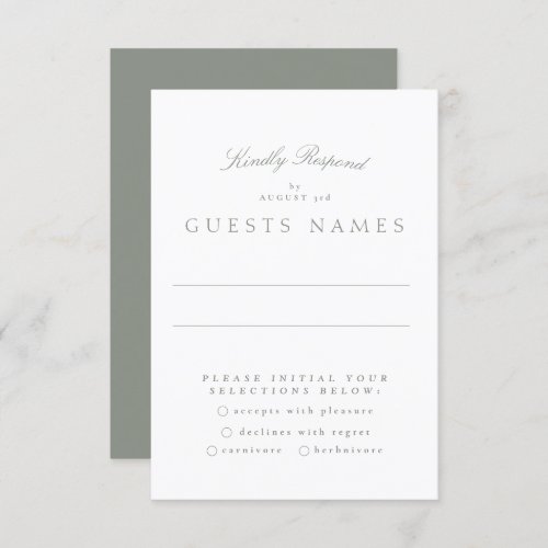 Formal Classic Gray Green Calligraphy Wedding RSVP Card