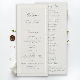Formal Classic Green Ecru Frame Wedding Program