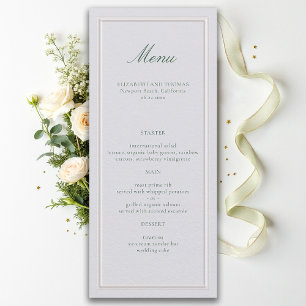 Formal Classic Green Elevated Frame Ivory Wedding Menu