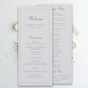 Formal Classic Green Ivory Wedding Program