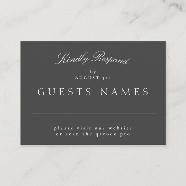 Formal Classic Grey Wedding QR CODE DETAIL RSVP Note Card (Front)