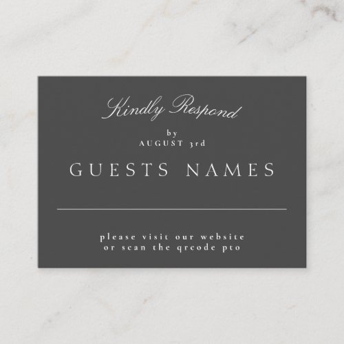 Formal Classic Grey Wedding QR CODE DETAIL RSVP Note Card