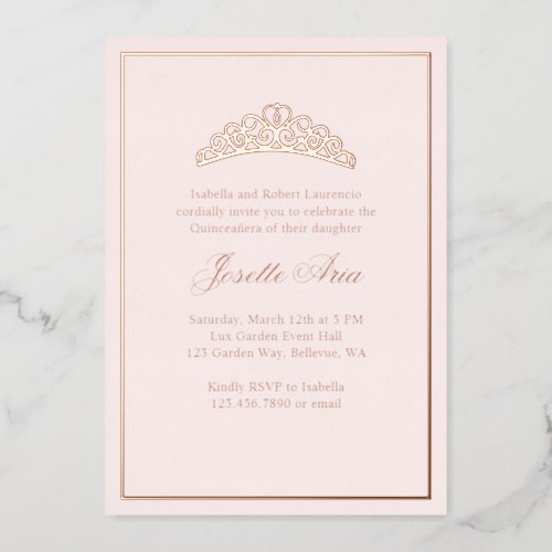 Formal Classic Luxury Blush Pink Quinceanera Foil Invitation