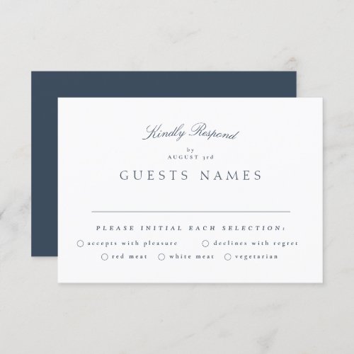 Formal Classic Navy Blue Calligraphy Wedding RSVP Card