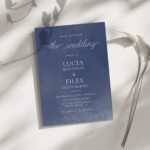 Formal Classic Navy Blue Smoke Wedding Invitation