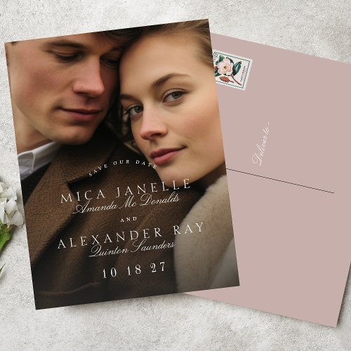 Formal Classic Pink Taupe Photo Save The Date Postcard