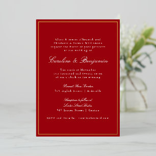 Formal Classic Red Gold Border Elegant Wedding  Foil Invitation