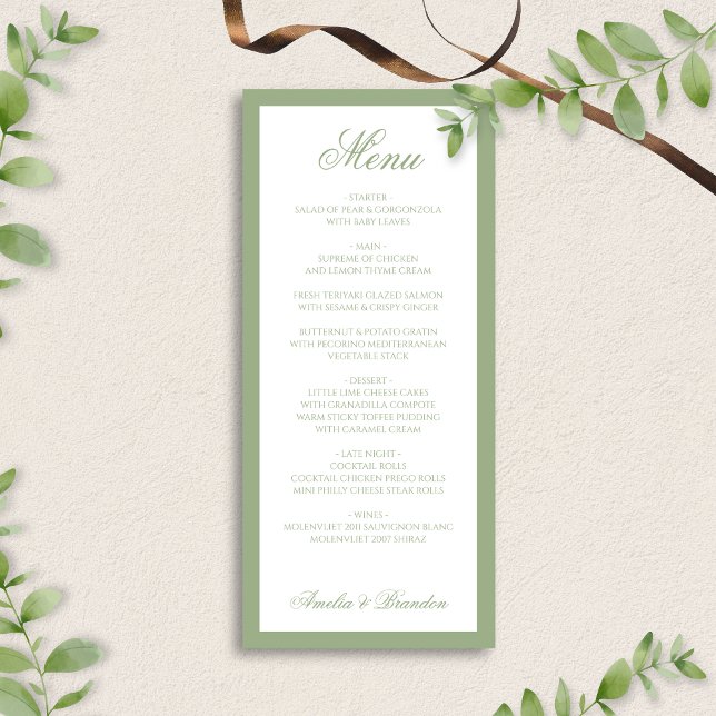 Formal Classic Sage Green Border Script Wedding Menu (Creator Uploaded)