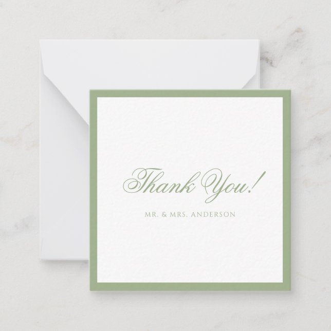 Formal Classic Sage Green Border Wedding Thank You Note Card (Front)
