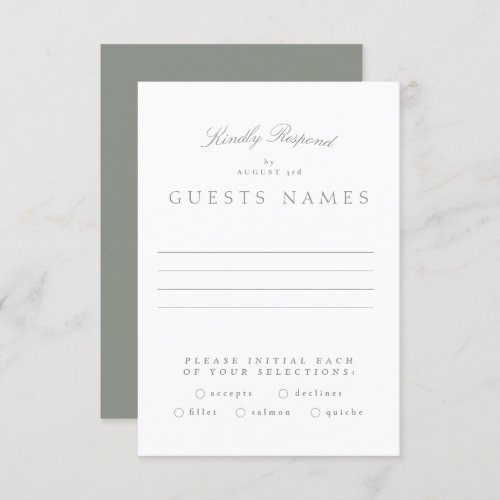 Formal Classic Sage Green Calligraphy Wedding RSVP Card