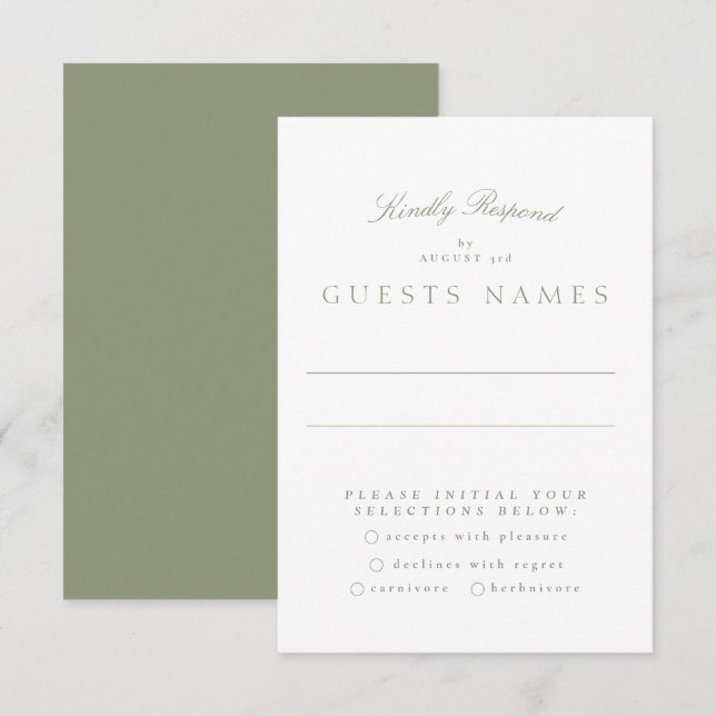 Formal Classic Sage Green Calligraphy Wedding RSVP Card (Front/Back)
