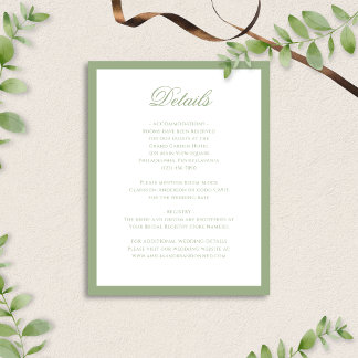 Formal Classic Sage Green Script Wedding Details Enclosure Card