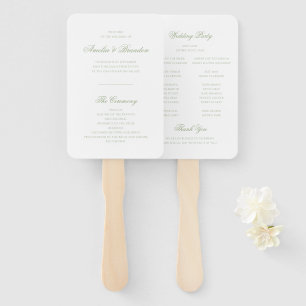 Formal Classic Sage Green Script Wedding Program Hand Fan
