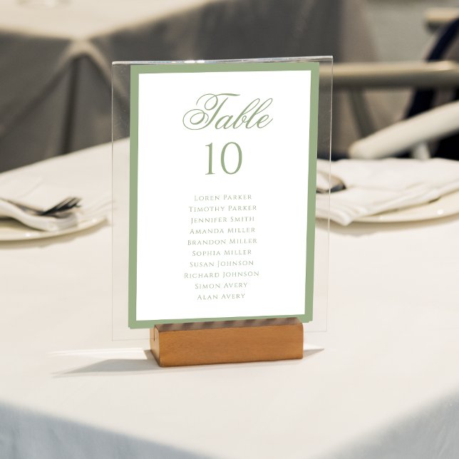 Formal Classic Sage Green Wedding Seating Chart Table Number (Creator Uploaded)