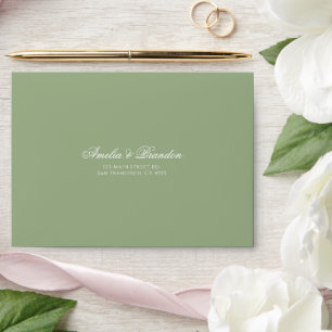 Formal Classic Sage Green & White Script Wedding Envelope