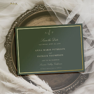 Formal Classic Sage Monogram Wedding Save the Date Foil Invitation