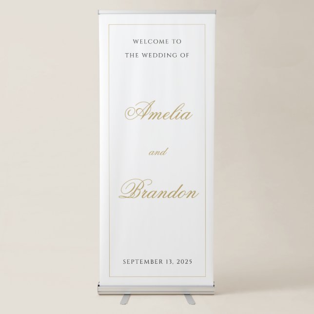 Formal Classic Script Black & Gold Border Wedding Retractable Banner (Front)