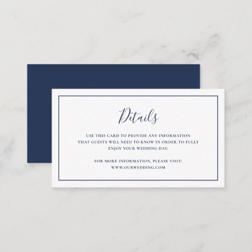 Formal Classic Simple Navy Blue Elegant Wedding Enclosure Card