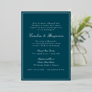 Formal Classic Teal Silver Border Elegant Wedding Foil Invitation