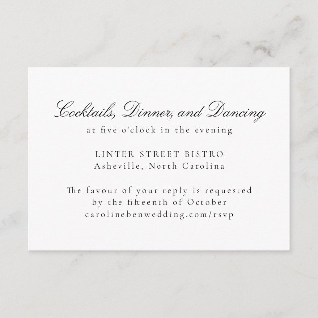 Formal Classic Traditional Script Elegant Wedding Enclosure Card (Front)