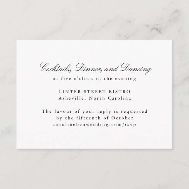Formal Classic Traditional Script Elegant Wedding Enclosure Card (Front)