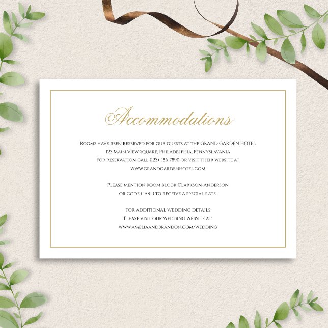 Formal Classy Black & Gold Wedding Accommodations Enclosure Card (Creator Uploaded)