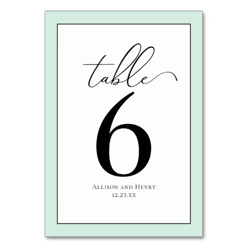 Formal Classy Mint Green Wedding Reception Table Number