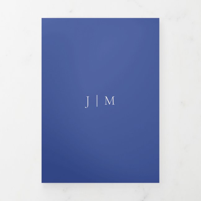 Formal Cobalt Blue Script We Do Modern Wedding Tri-Fold Card